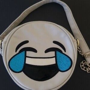 OLIVIA MILLER Laugh Happy Emoji Face Round Small Silver Crossbody Novelty Bag